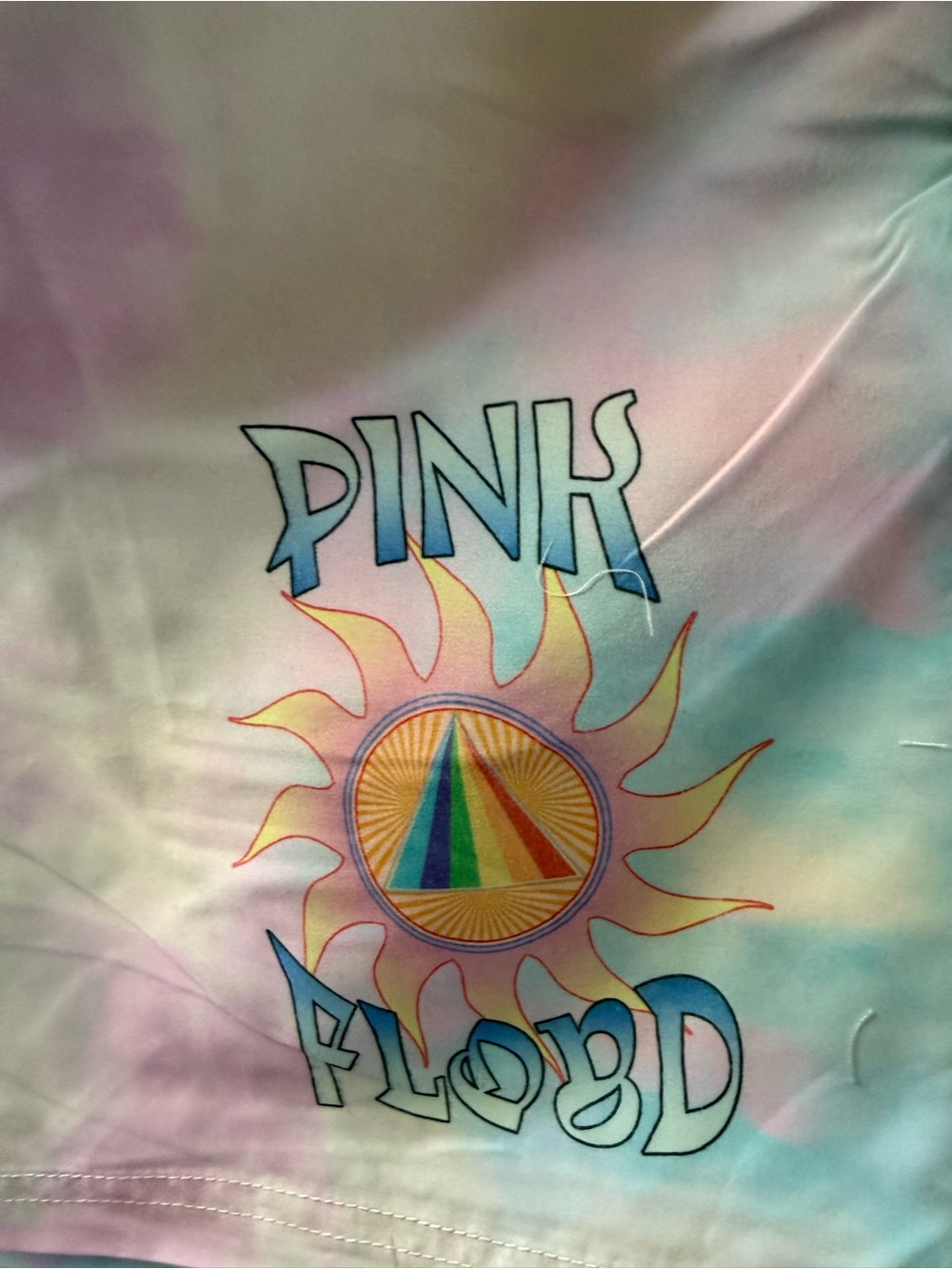 Pink Floyd Graphic Tie-Dye Tee - Pastel Rainbow Sun men’s swim trunks